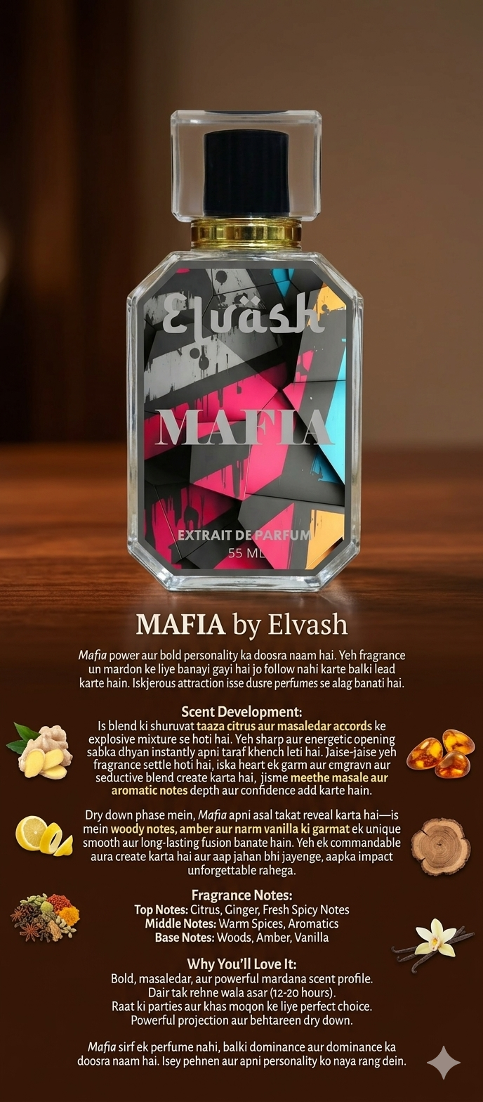 Elvash Mafia Perfume – Long Lasting Luxury Fragrance (18–20H) | Bold Spicy Woody Amber Scent