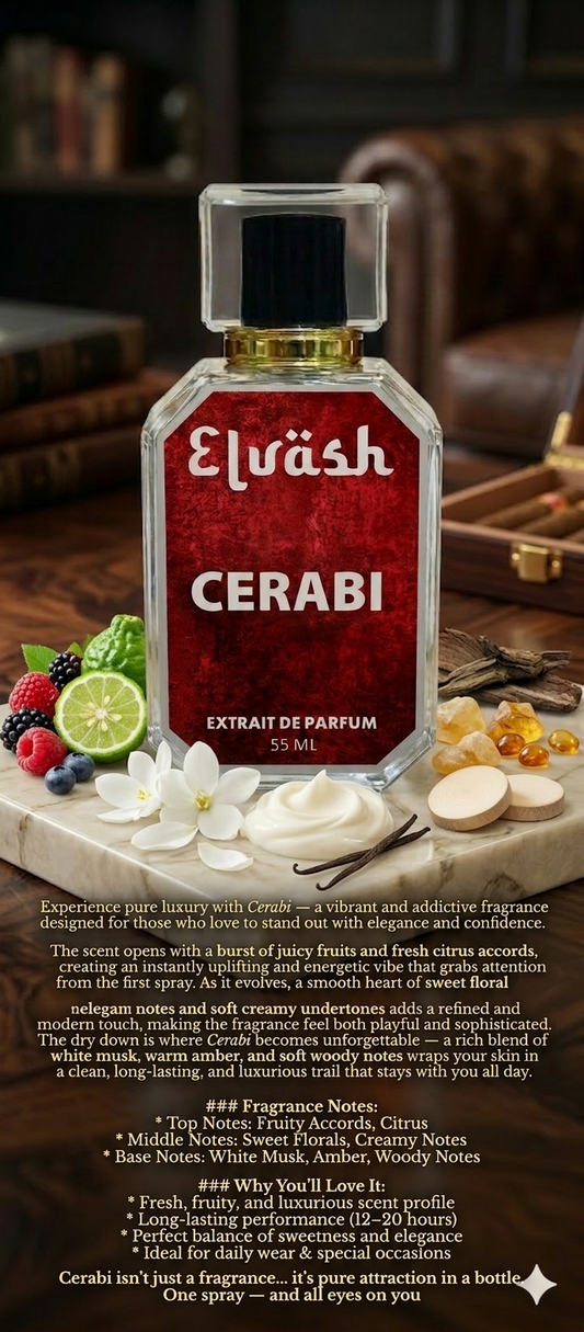 Elvash Cerabi Perfume for Men & Women – Long Lasting Fruity Luxury Fragrance (18–20H) | Sweet Musk Amber Scent