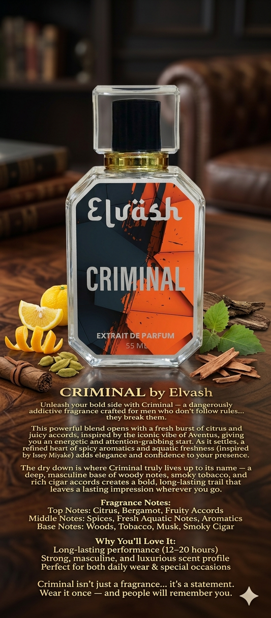 Elvash Criminal Perfume – Long Lasting Luxury Fragrance (20H) | Bold Woody Smoky Scent