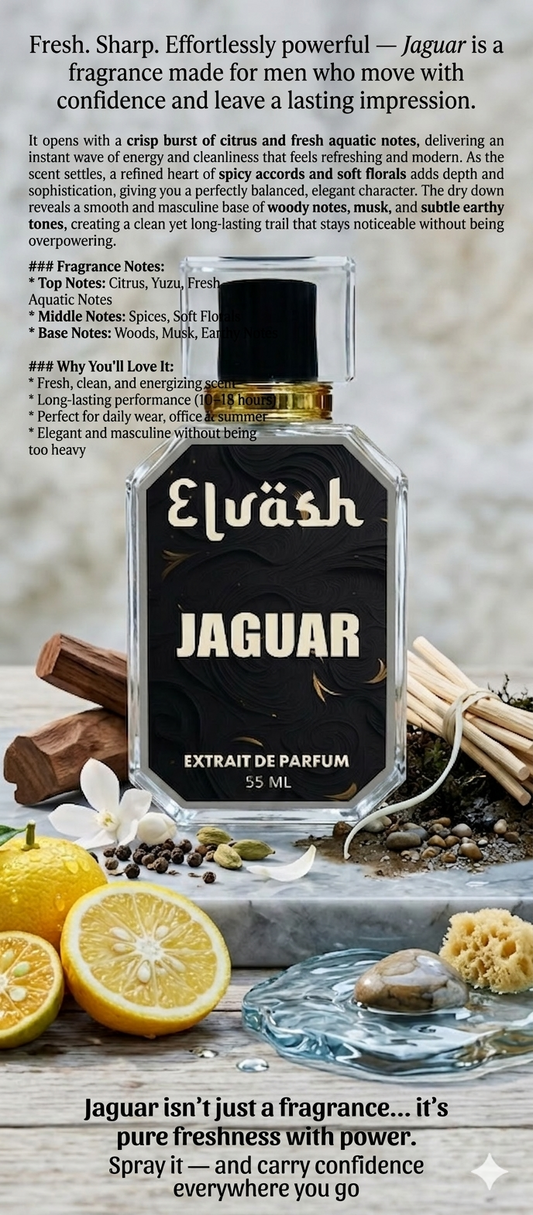 Elvash Jaguar Perfume – Long Lasting Fresh Aquatic Fragrance (12–18H) | Citrus Woody Musk Scent